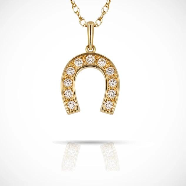 14K Yellow & White Gold CZ Lucky Horseshoe Charm Pendant